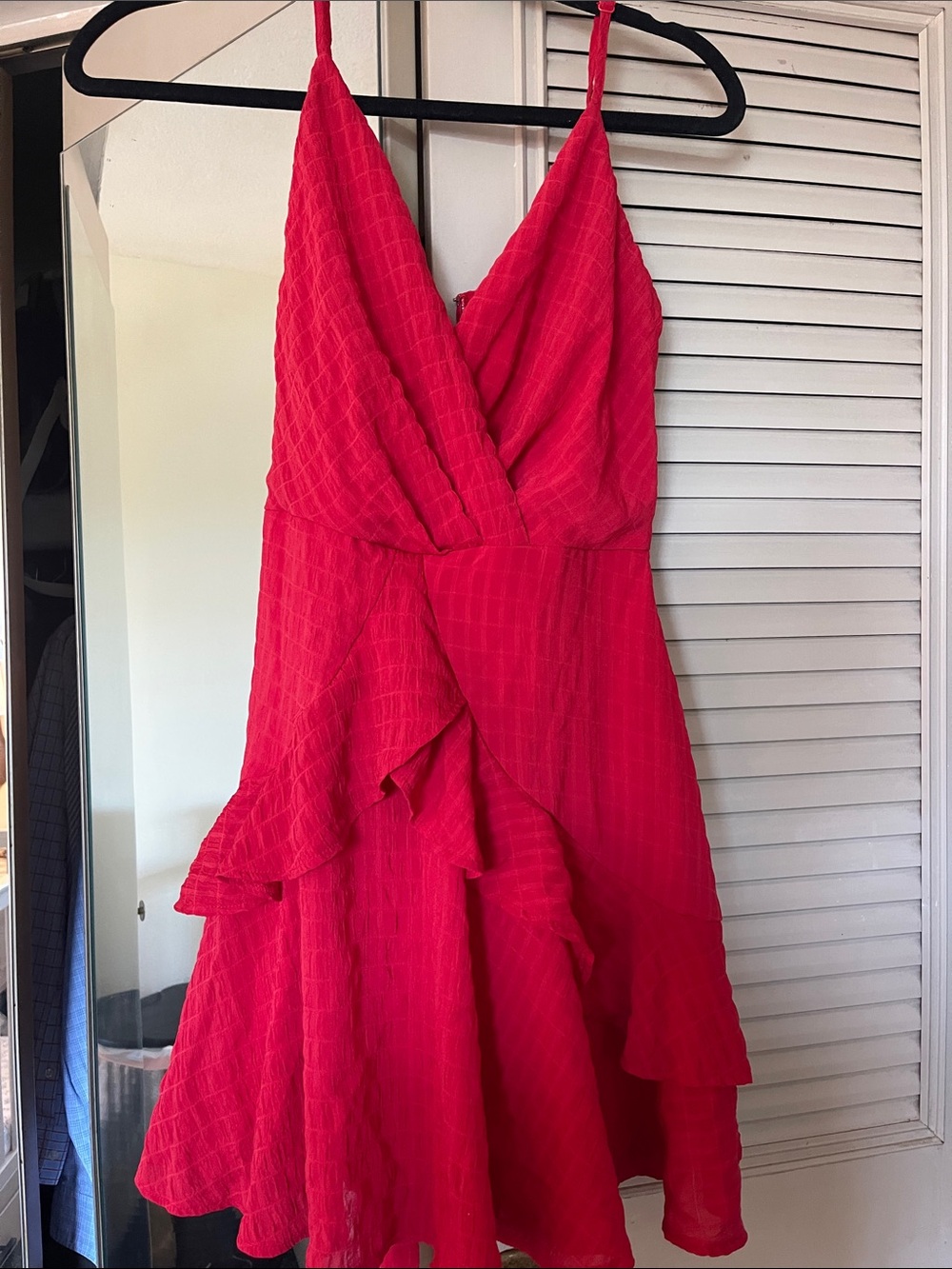 Red Ruffle Wrap-Front Mini Dress